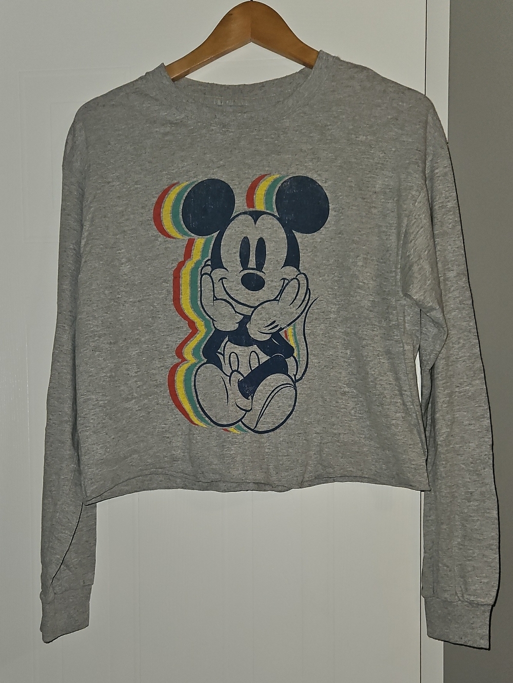 Disney Gray Crop Top with Retro Rainbow Mickey Graphic